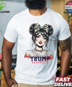 Trump girl messy bun Trump 2024 election American flag shirt