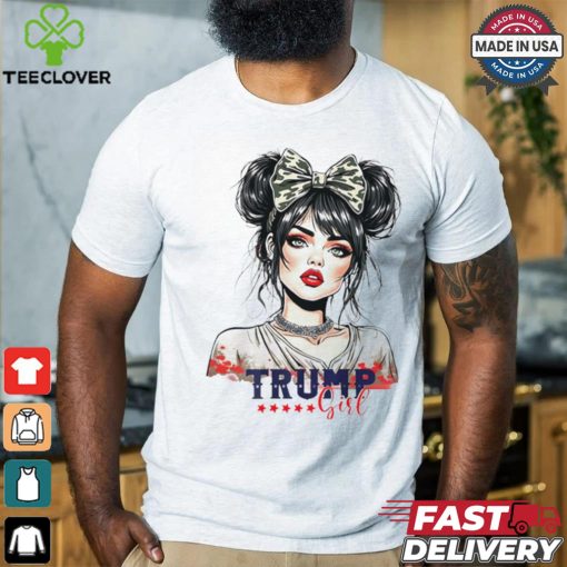 Trump girl messy bun Trump 2024 election American flag shirt
