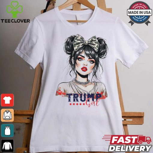 Trump girl messy bun Trump 2024 election American flag shirt