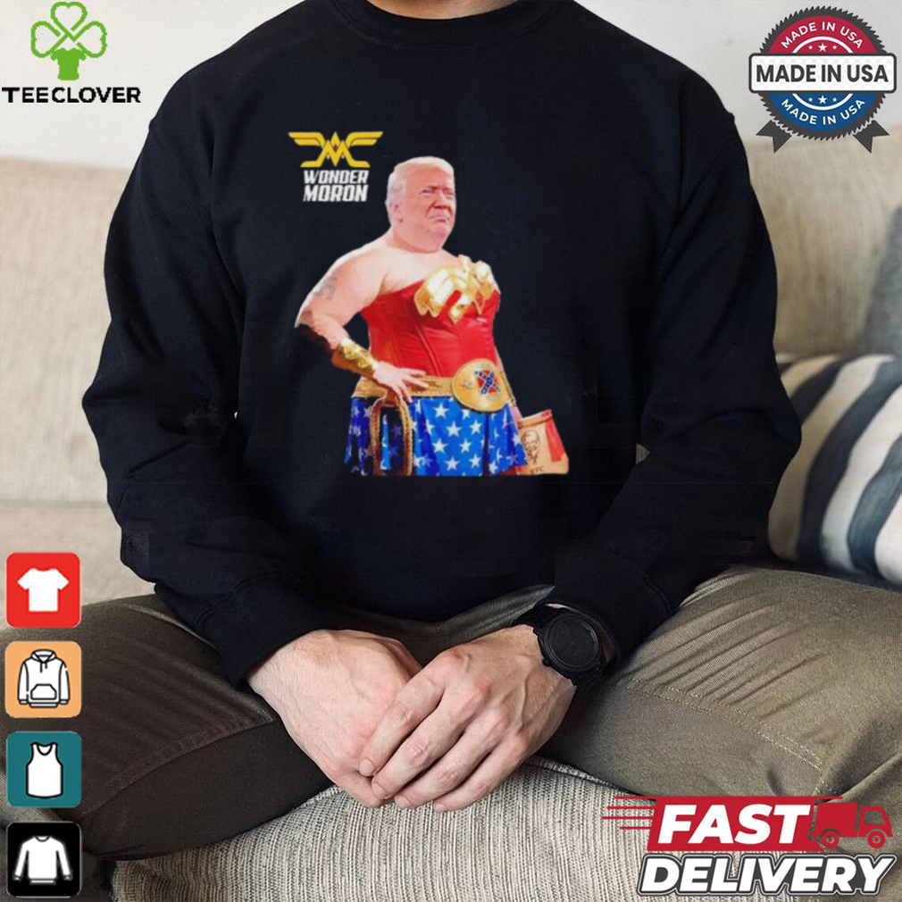 Trump wonder moron woman holding KFC french fried shirt Trump wonder moron woman holding KFC french fried shirt