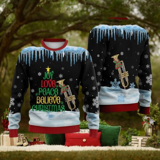 Trumpet Joy Love Peace Believe Christmas Sweater Trending For Men And Women Gift Holidays