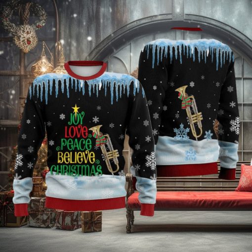 Trumpet Joy Love Peace Believe Christmas Sweater Trending For Men And Women Gift Holidays