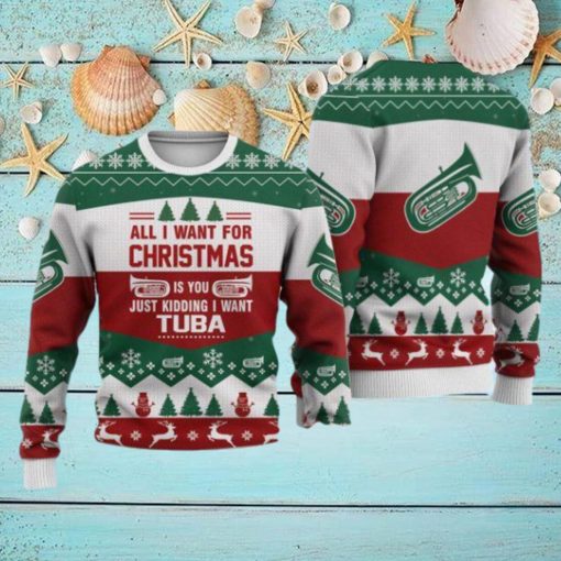 Tuba All I Want For Christmas Sweater Christmas Knitted Print Sweatshirt