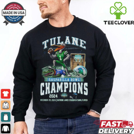 Tulane Green Wave Gasparilla Bowl Champions 2024 Waving Mascot Shirt
