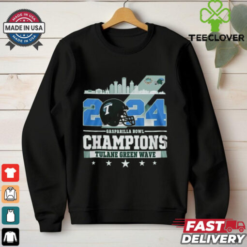 Tulane Green Wave Gasparilla Bowl Champions 2024 Waving Skyline Shirt