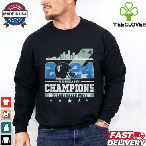 Tulane Green Wave Gasparilla Bowl Champions 2024 Waving Skyline Shirt