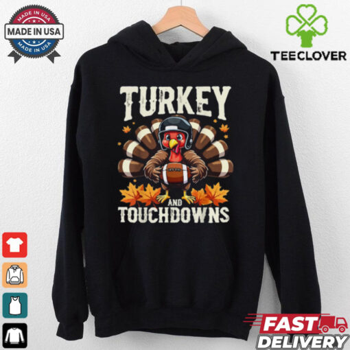Turkey And Touchdowns Football Thanksgiving Shirts Men Boys T Shirt