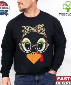 Turkey Face Leopard Headband Glasses Thanksgiving Women Girl T Shirt