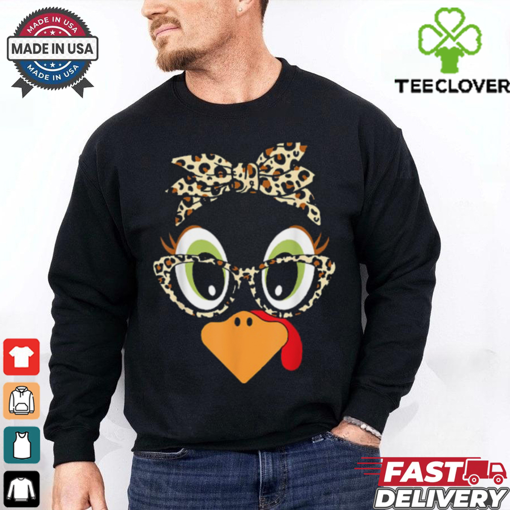 Turkey Face Leopard Headband Glasses Thanksgiving Women Girl T Shirt Turkey Face Leopard Headband Glasses Thanksgiving Women Girl T Shirt