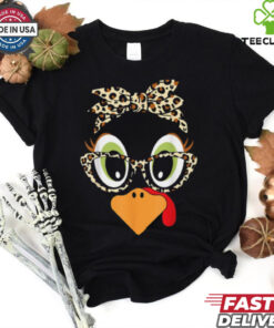 Turkey Face Leopard Headband Glasses Thanksgiving Women Girl T Shirt 3 Turkey Face Leopard Headband Glasses Thanksgiving Women Girl T Shirt