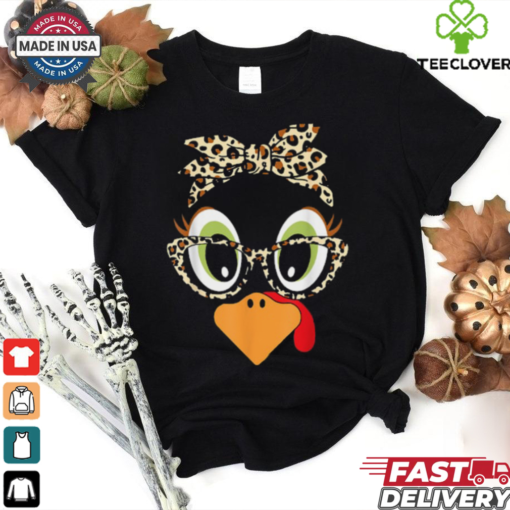 Turkey Face Leopard Headband Glasses Thanksgiving Women Girl T Shirt Turkey Face Leopard Headband Glasses Thanksgiving Women Girl T Shirt