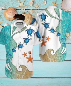 Turtle Beach Starfish Blue And White Aloha Hawaiian Shirt
