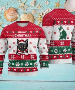 Tuxedo Cat Christmas Heart Print Ugly Christmas Sweater Print Sweatshirt
