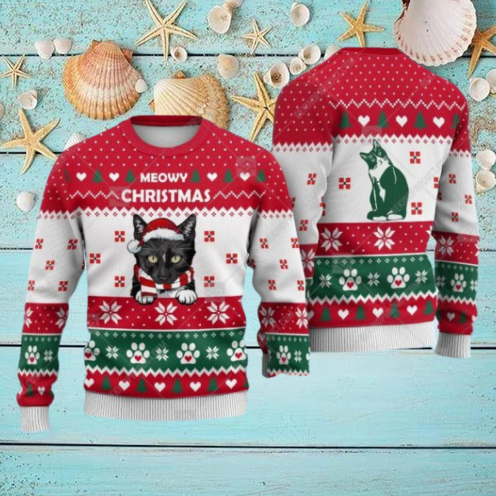 Tuxedo Cat Christmas Heart Print Ugly Christmas Sweater Print Sweatshirt Tuxedo Cat Christmas Heart Print Ugly Christmas Sweater Print Sweatshirt