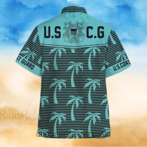 U.S. Coast Guard Coconut Tree Horizontal Striped Hawaiian Shirt