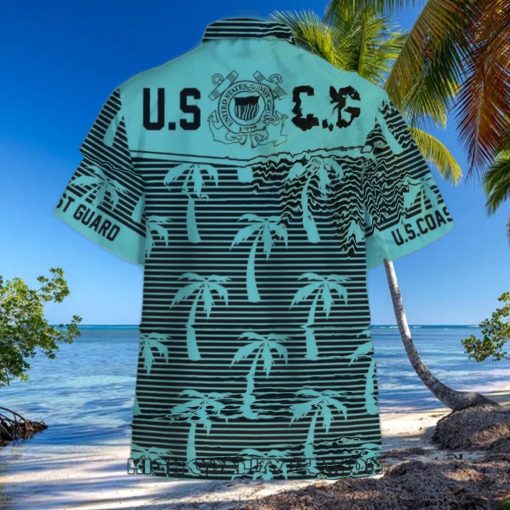 U.S. Coast Guard Coconut Tree Horizontal Striped Hawaiian Shirt