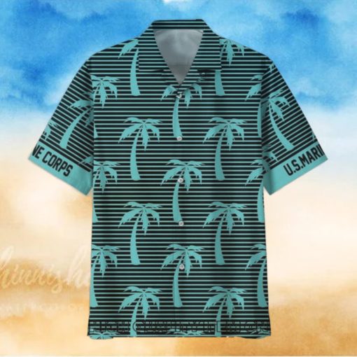U.S. Marine Corps Coconut Tree Horizontal Striped Hawaiian Shirt