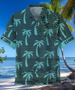 U.S. Marine Corps Coconut Tree Horizontal Striped Hawaiian Shirt