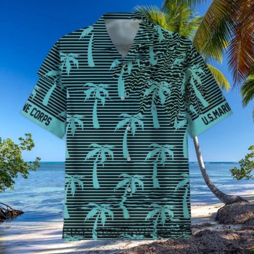 U.S. Marine Corps Coconut Tree Horizontal Striped Hawaiian Shirt