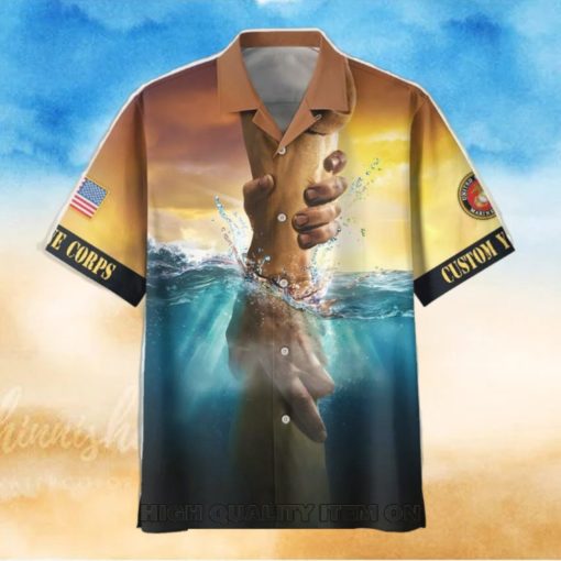 U.S. Marine Corps Jesus Is My Savior Veterans Are My Brothers Custom Name Hawaiian Shirt