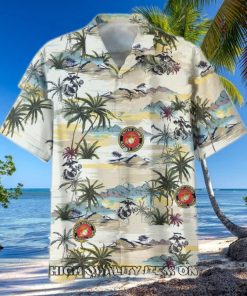 U.S. Marine Corps Veterans Tropical Island Hawaiian Shirt