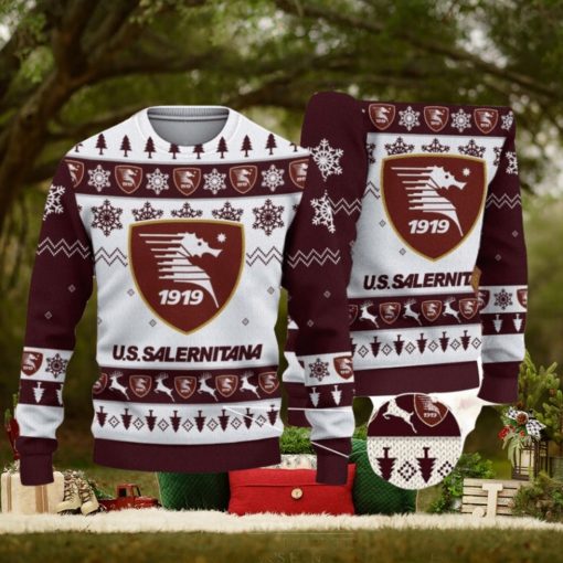 U.S. Salernitana 1919 Ugly Christmas Sweater Snowflake Pattern Pattern 3D Sweater Holiday Gift Ideas For Sport Fans