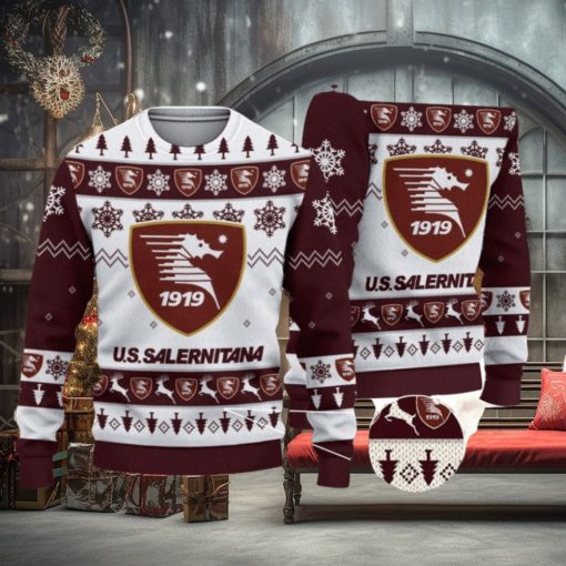 U.S. Salernitana 1919 Ugly Christmas Sweater Snowflake Pattern Pattern 3D Sweater Holiday Gift Ideas For Sport Fans