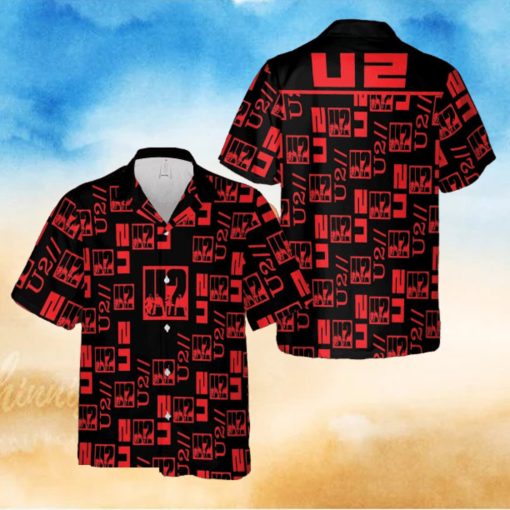 U2 Music Band Logo Hawaiian Shirt Thunder And Guitar Black Red For Fans Gift Holidays