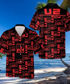 U2 Music Band Logo Hawaiian Shirt Thunder And Guitar Black Red For Fans Gift Holidays