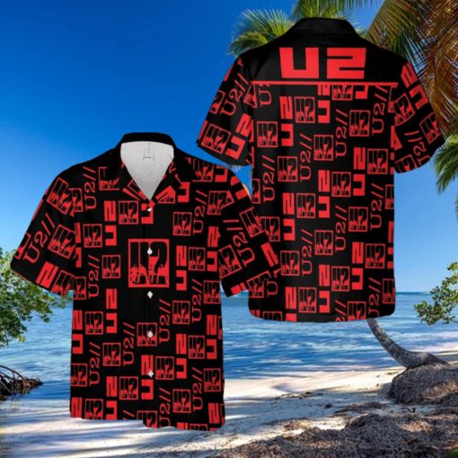 U2 Music Band Logo Hawaiian Shirt Thunder And Guitar Black Red For Fans Gift Holidays