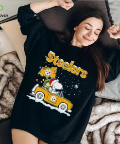 Happy Merry Christmas Snoopy drive a car Pittsburgh Steelers logo flag gift hoodie, sweater, longsleeve, shirt v-neck, t-shirt