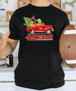 Happy Merry Christmas The Grinch drive a car San Francisco 49ers football logo flag gift shirt