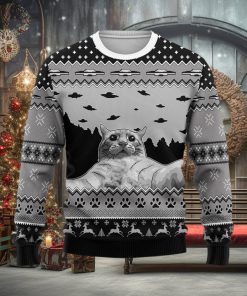 UFO Cat Hoodie Funny Cat Selfi Ugly Christmas Sweater Christmas Gift For Men And Women