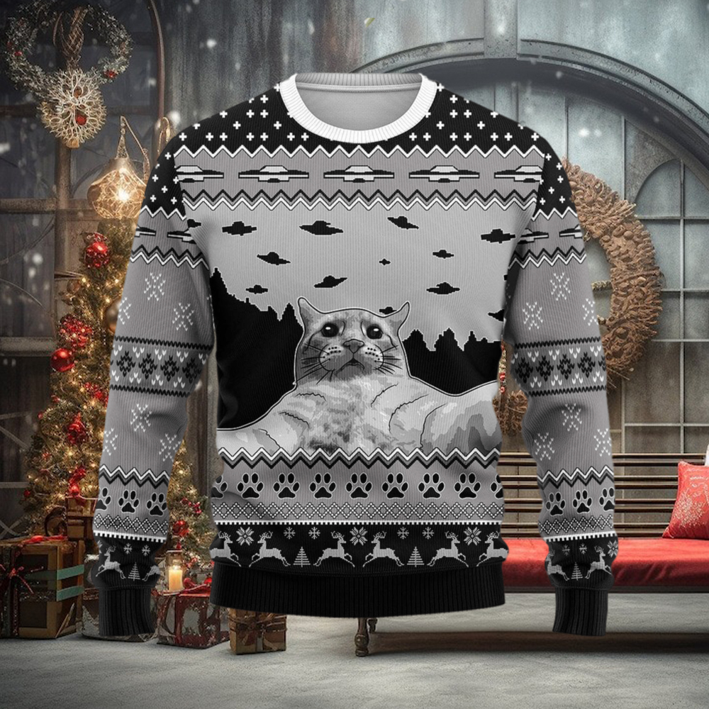 UFO Cat Hoodie Funny Cat Selfi Ugly Christmas Sweater Christmas Gift For Men And Women UFO Cat Hoodie Funny Cat Selfi Ugly Christmas Sweater Christmas Gift For Men And Women