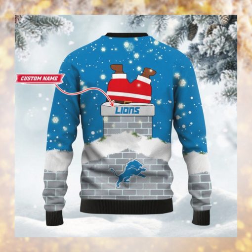 Detroit Lions NFL Football Team Logo Symbol Santa Claus Custom Name Personalized 3D Ugly Christmas Sweater Shirt For Men And Women On Xmas Days