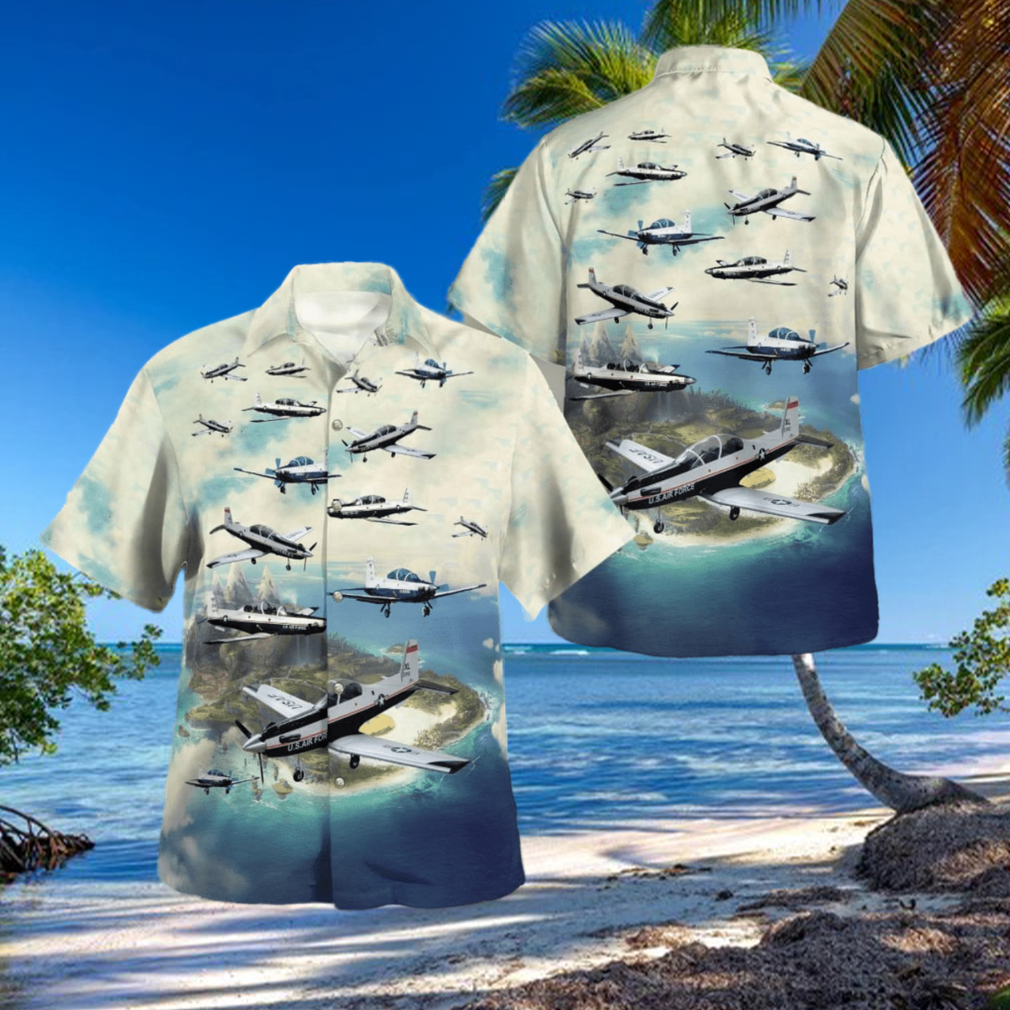 US Air Force Beechcraft T 6 Texan II Button Up Hawaiian Shirt Beach Gift US Air Force Beechcraft T 6 Texan II Button Up Hawaiian Shirt Beach Gift