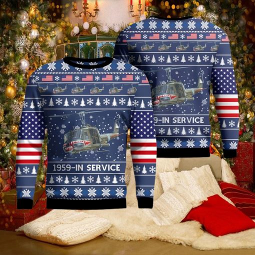 US Army Bell UH 1B Iroquois Huey Helicopter Ugly Christmas Sweater