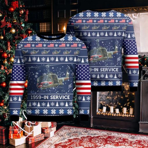 US Army Bell UH 1B Iroquois Huey Helicopter Ugly Christmas Sweater