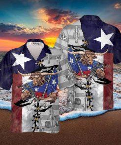 US Flag Longhorn Texas Hawaiian Shirts