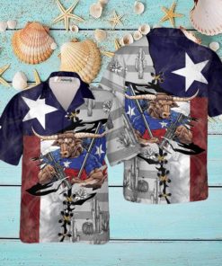 US Flag Longhorn Texas Hawaiian Shirts