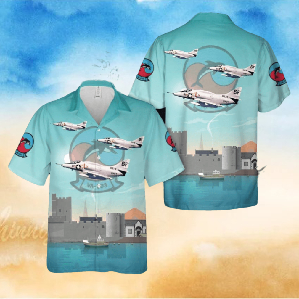 US Navy A 4L Skyhawk Of Attack Squadron 203 (VA 203) Blue Dolphins Hawaiian Shirt Print Ideas Gift Mens