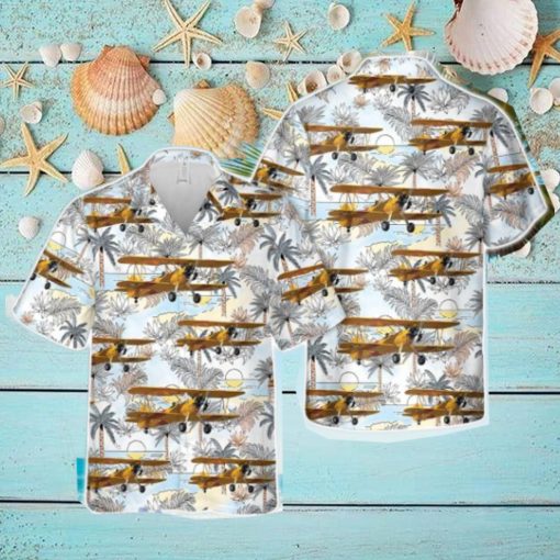 US Navy Boeing B75N1 Stearman N7520 Tropical 3D Hawaiian Shirt US Navy Summer Gift