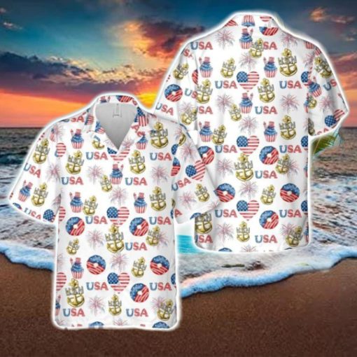 US Navy Chief Anchor, 4th Of July Tropical 3D Hawaiian Shirt US Navy Summer Gift