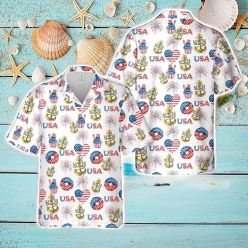 US Navy Chief Anchor, 4th Of July Tropical 3D Hawaiian Shirt US Navy Summer Gift
