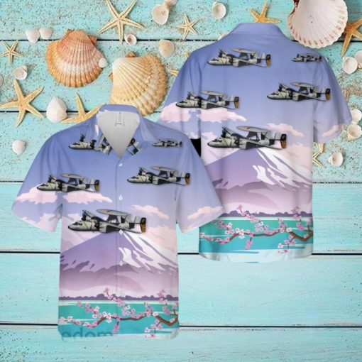 US Navy E 2C Hawkeyes Of VAW 115 Liberty Bells Flying By Mount Fuji, Japan Hawaiian Shirt Beach Lover Gift