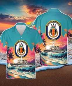 US Navy USS John S. McCain (DDG 56) Arleigh Burke class destroyer Tropical 3D Hawaiian Shirt US Navy Summer Gift