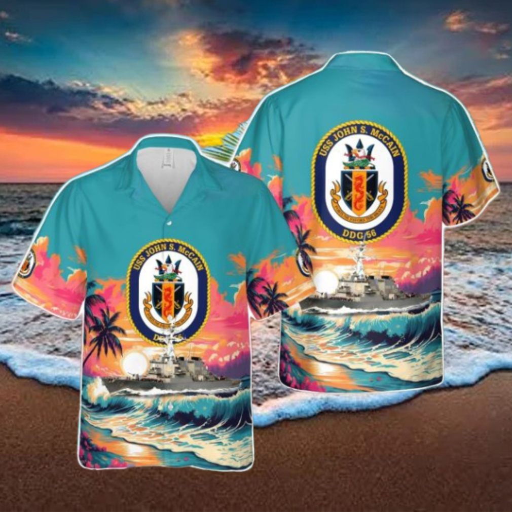 US Navy USS John S. McCain (DDG 56) Arleigh Burke class destroyer Tropical 3D Hawaiian Shirt US Navy Summer Gift US Navy USS John S. McCain (DDG 56) Arleigh Burke class destroyer Tropical 3D Hawaiian Shirt US Navy Summer Gift