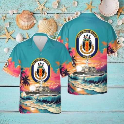 US Navy USS John S. McCain (DDG 56) Arleigh Burke class destroyer Tropical 3D Hawaiian Shirt US Navy Summer Gift