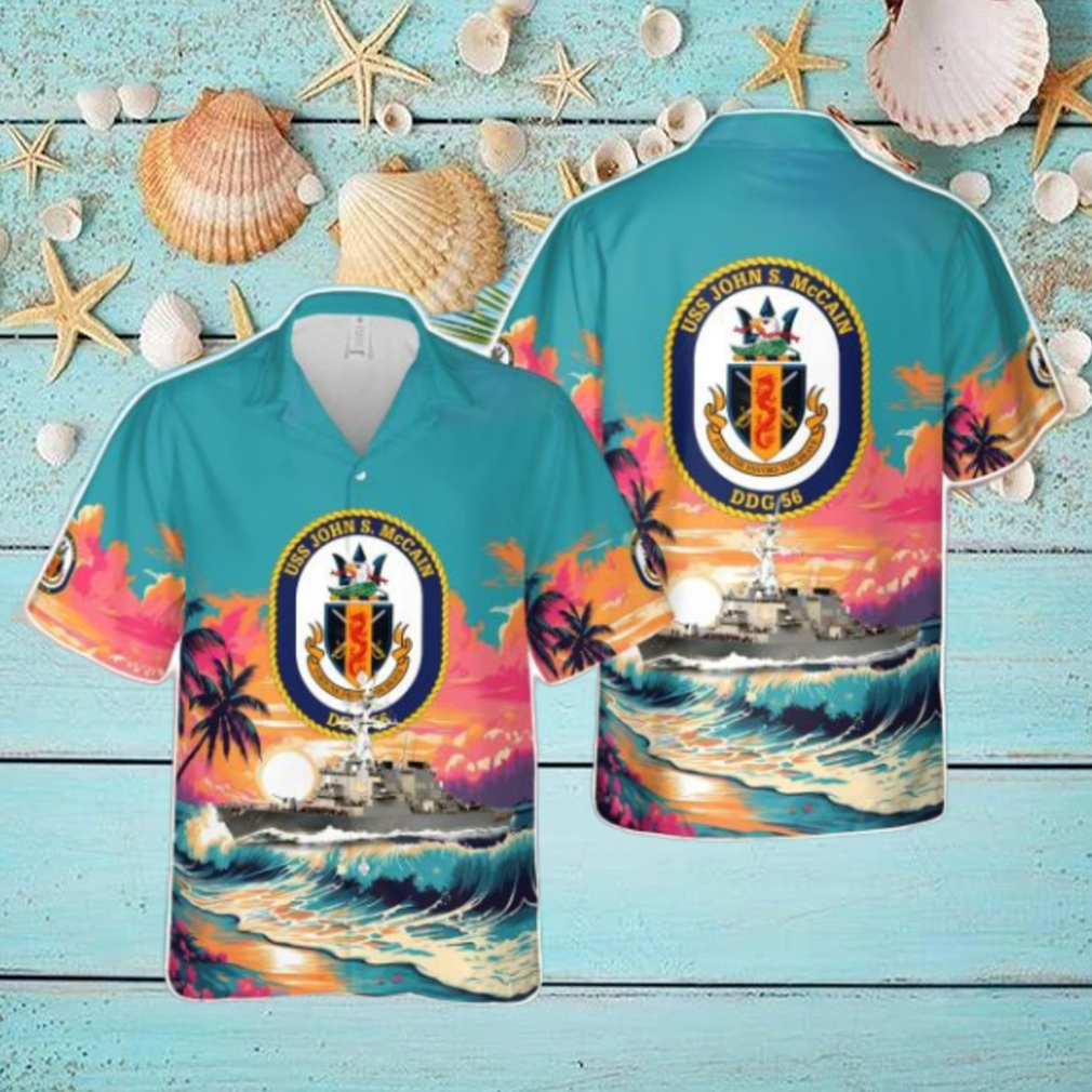 US Navy USS John S. McCain (DDG 56) Arleigh Burke class destroyer Tropical 3D Hawaiian Shirt US Navy Summer Gift US Navy USS John S. McCain (DDG 56) Arleigh Burke class destroyer Tropical 3D Hawaiian Shirt US Navy Summer Gift