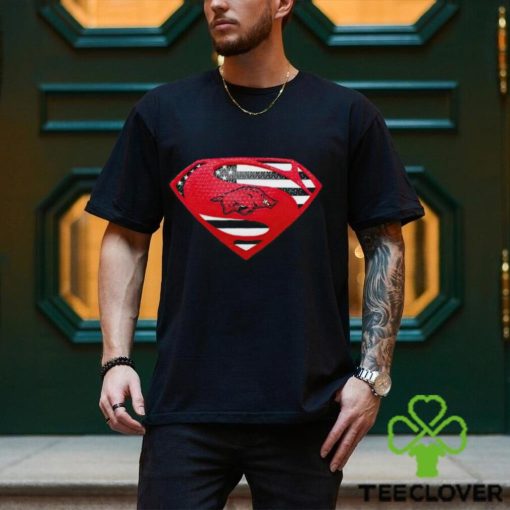 USA Flag Inside Arkansas Razorbacks Superman shirt